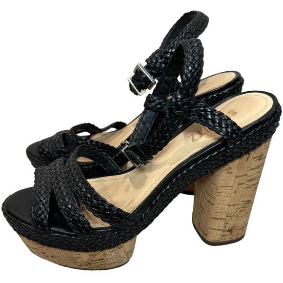 Schutz Cork Block Heel Sandals with Black Braided Leather, Women's Size 7.5 - Picture 1 of 11